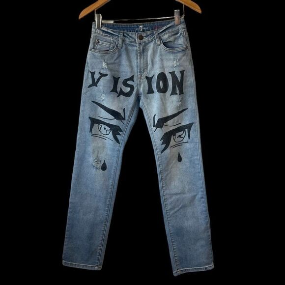 7 For All Mankind Slimmy Upcycled "Vision" Jeans Sz 25 - Picture 2 of 8